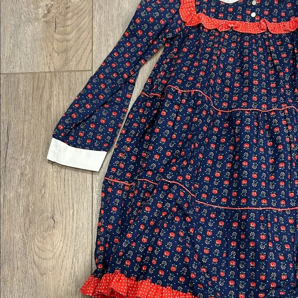 Nannette Childs Blue Red Ditzy Floral Dress White Peter Pan Collar Flowy Size 5X